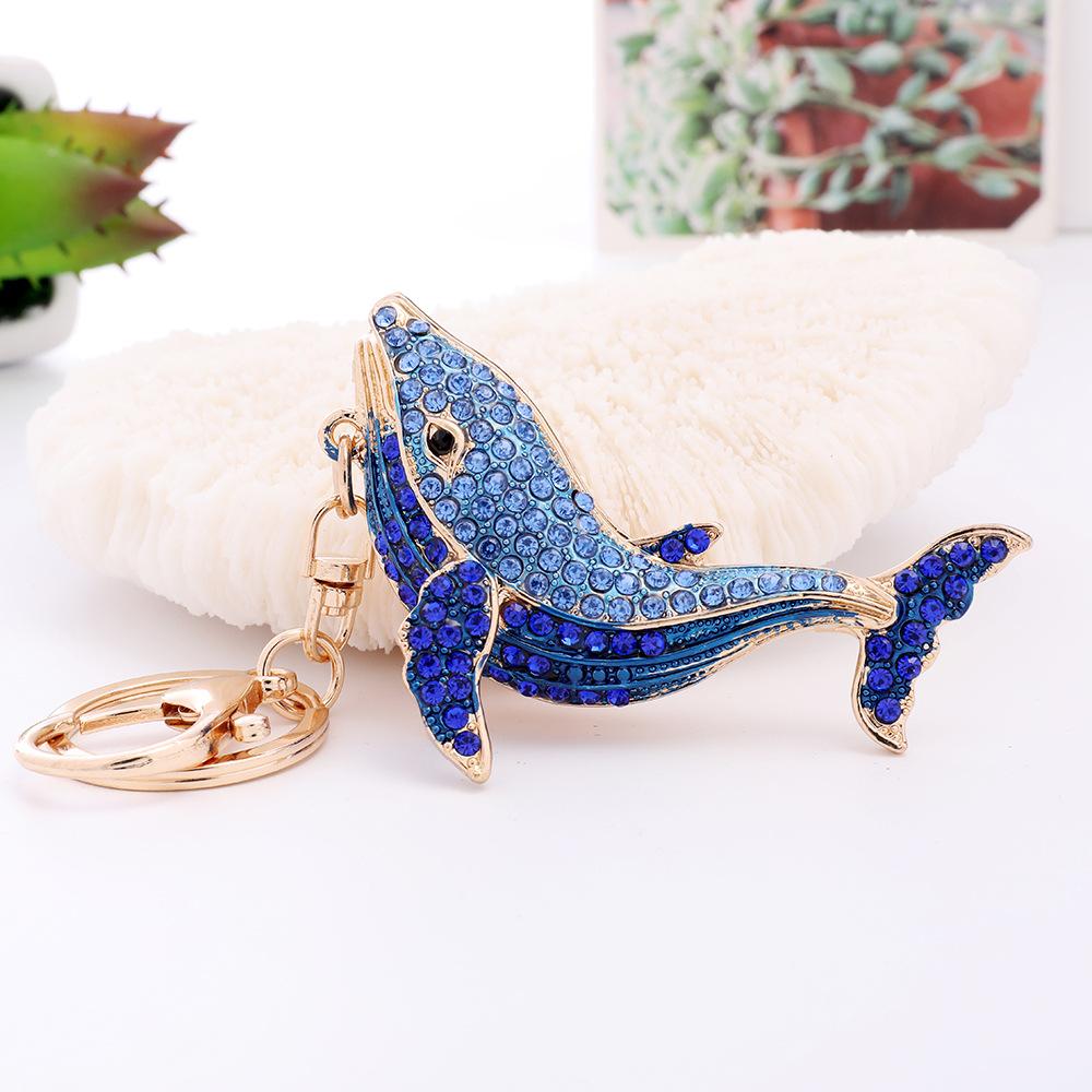 Rhinestone Dolphin Gold Plated Crystal Sea Animal Pendant Women Bag Charms Ocean Themed Gift Key chains Bag Charm