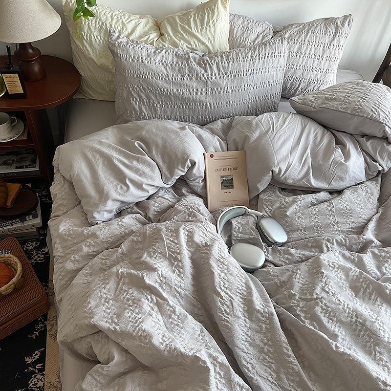 Набор из 4 предметов из облачного хлопка в полоску Однотонная простыня Наматрасник Пододеяльник Набор из 3 предметов