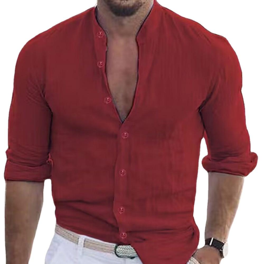 Мужская летняя осенняя белая рубашка, мужская хлопковая льняная рубашка с длинным рукавом, однотонная одежда