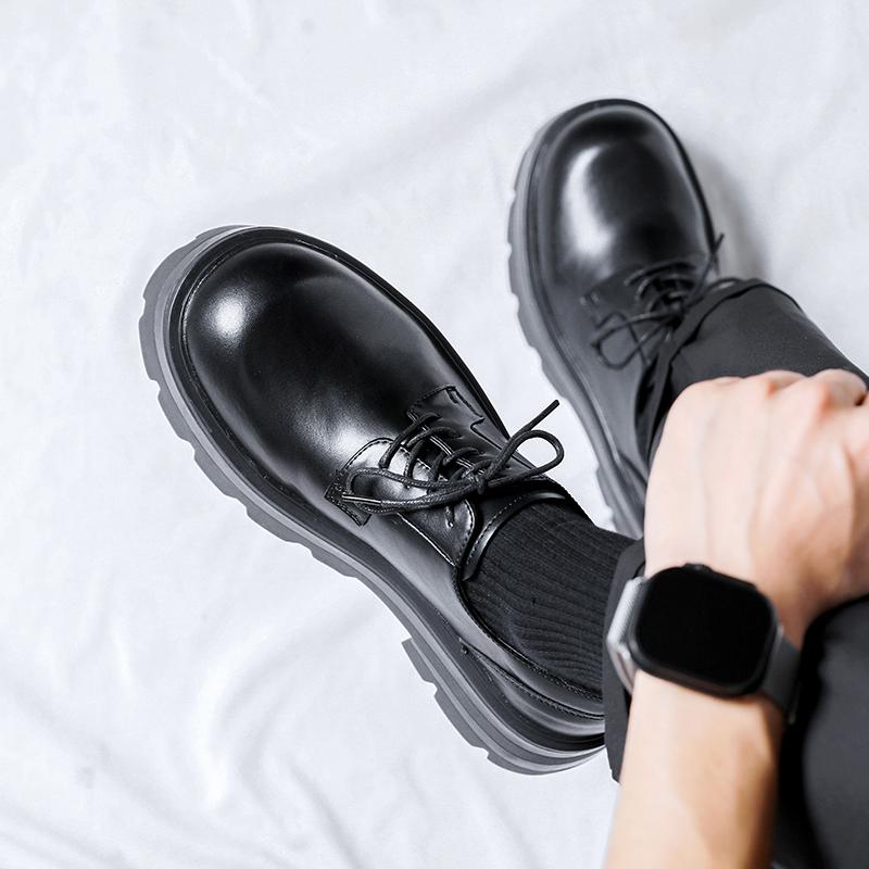 Fashion Men Casual Leather Derby Shoes Thick Bottom Handmade Designers Lace-Up Business Shoes Brand Classic Antiskid Formal Shoe