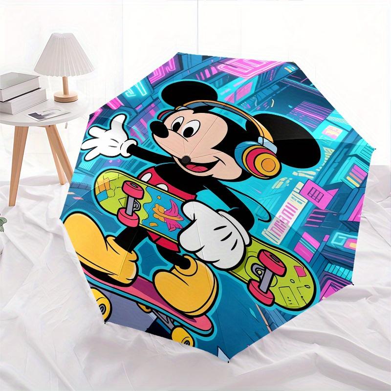 Mickey Mouse, Skateboarder Automatic Opening and Closing Umbrella, Compact Travel Umbrella, Lightweight and Portable, Suitable for Beach Com