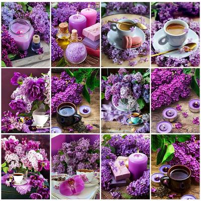 5D DIY Алмазная картина Фиолетовые цветы Сцена Алмазная вышивка Набор для вышивки крестом Полный горный хрусталь Мозаика Домашний декор