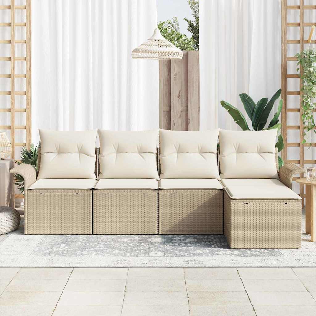 Outdoor Sofa with Cushions 5 pcs Beige Poly Rattan