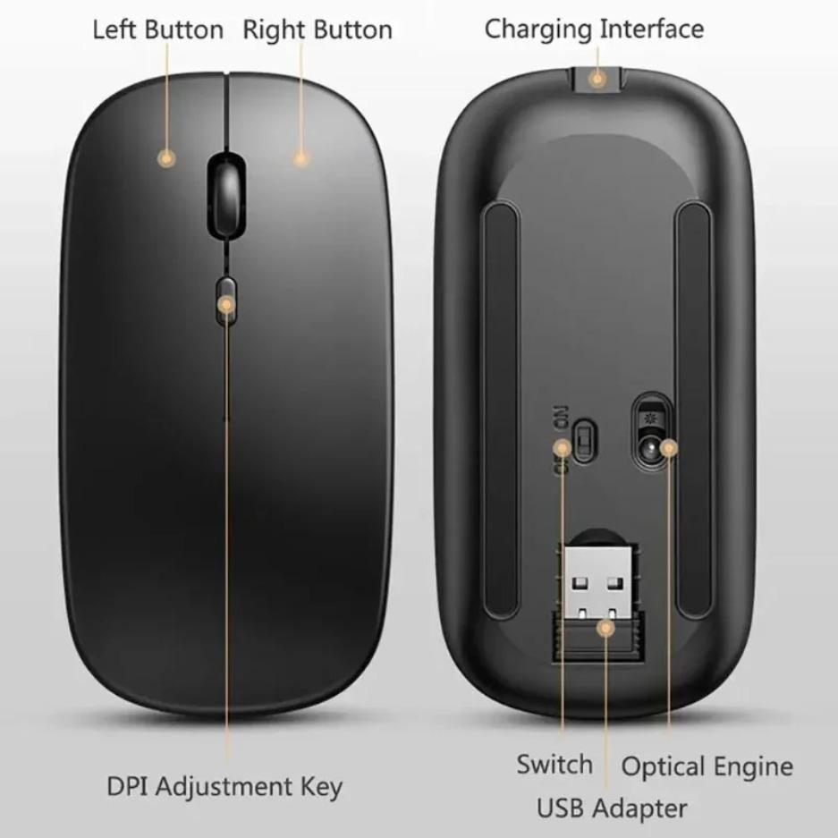 Новая беспроводная мышь Bluetooth, USB оптическая перезаряжаемая мышь для компьютера, ноутбука, ПК, Macbook, игровая мышь, геймер, 2,4 ГГц, 1600 точек на дюйм