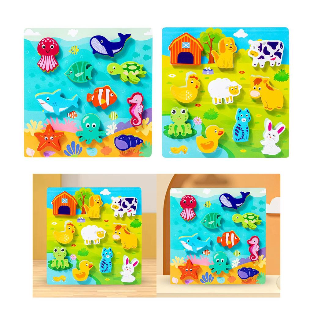 Wooden Montessori Toy Peg Puzzle Animal Shape Puzzles Fine Motor Skills Wood Sticker Book Busy Board and Girls Gifts