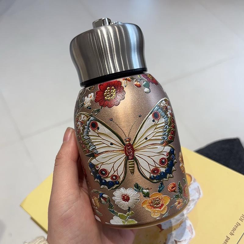 Элегантная ретро золотая чашка-термос с бабочкой и павлином - креативный подарок для дам