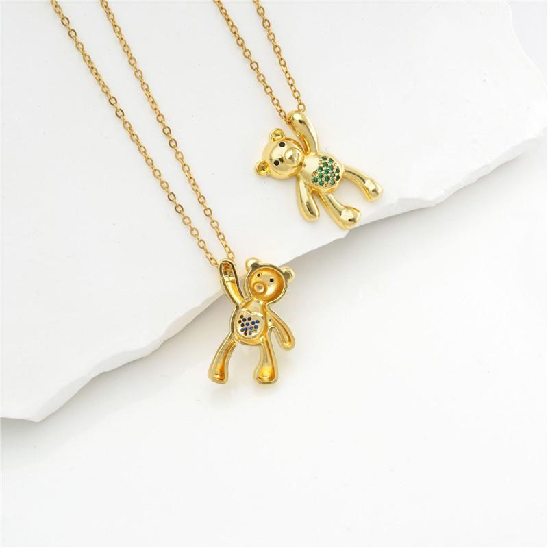 Cute Cartoon Bear Zircon Pendant Necklace Stainless Steel Chain High Grade Animal Choker Jewelry Party Gifts For Women Girls