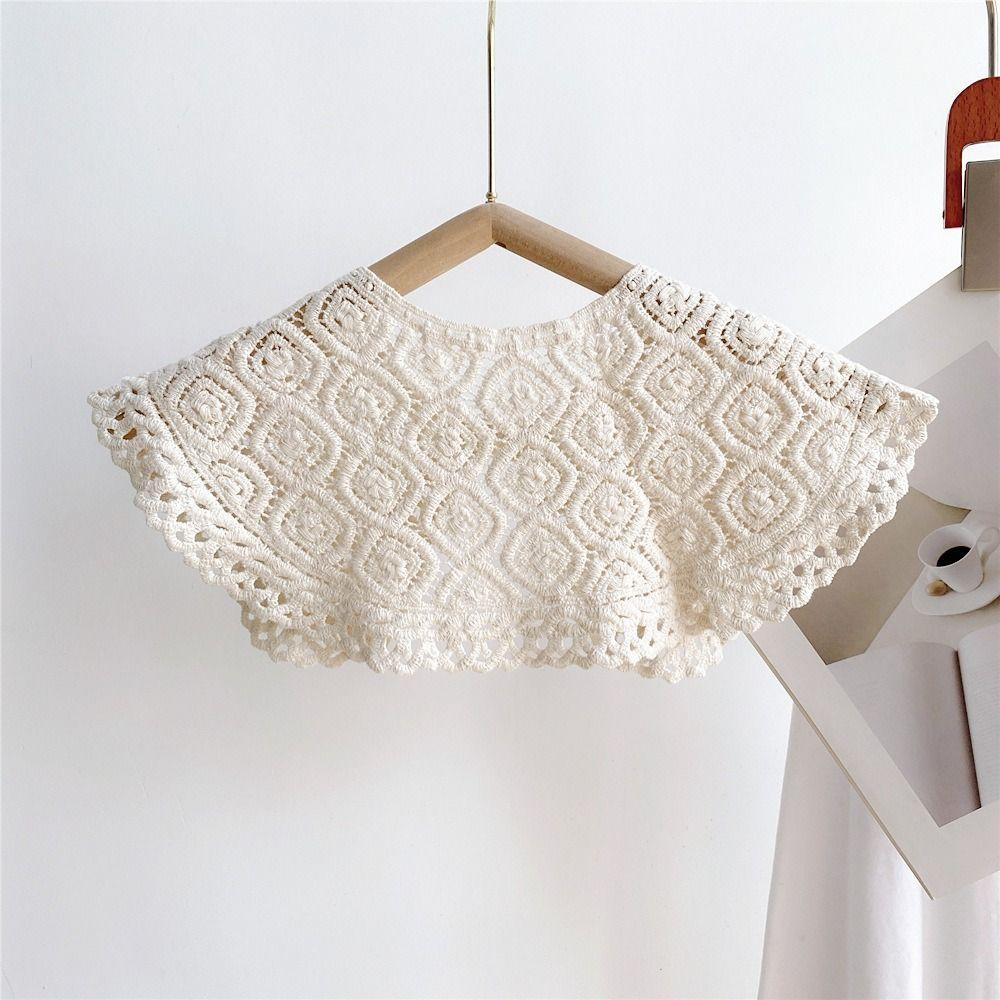 Cape Lace Fake Collar Hollow Out Wraps Blouse Shoulders Fake Collar Cloak Korean Style Crochet Flower Scarves Scarf Accessories