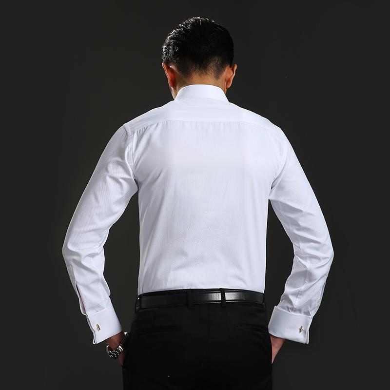 Мужские классические рубашки в полоску с французскими манжетами и одним накладным карманом, стандартные свадебные рубашки с длинными рукавами (Запонка в комплекте)