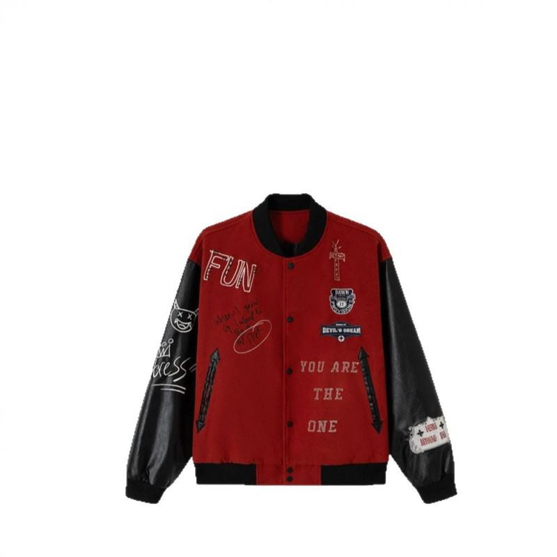 Mens Oversized Streetwear Jacket With Contrast Panels Embroidery Graphic Print Casual Outerwear