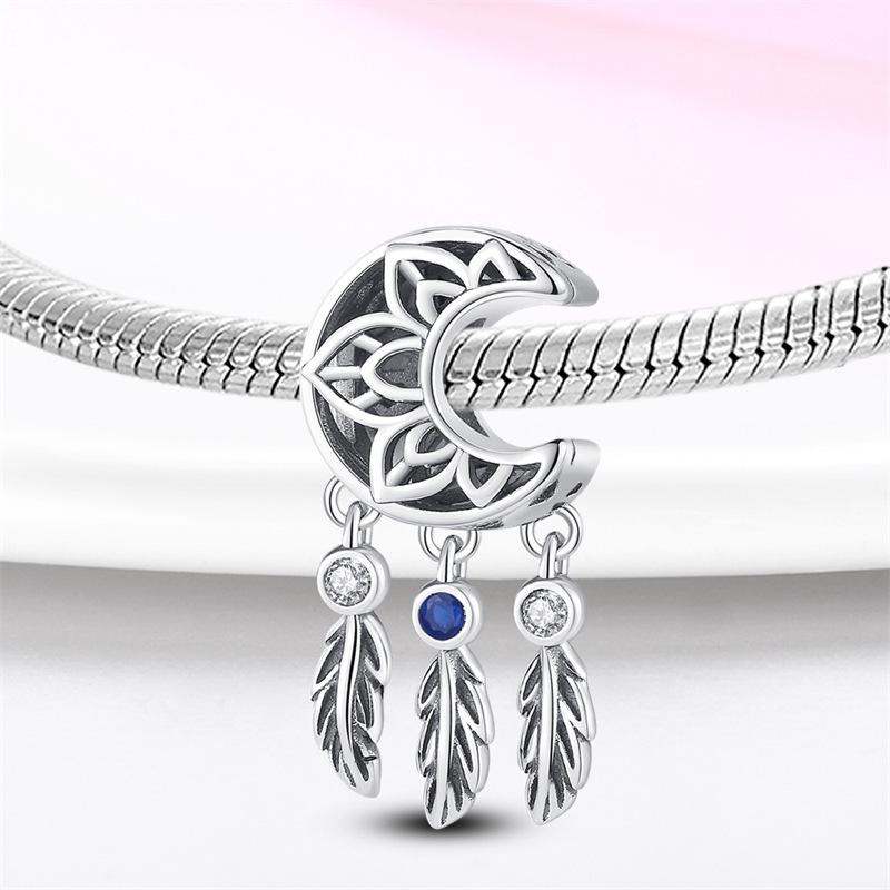 S925 Silver Dreamcatcher Moon Flower Bead Pendant DIY Bracelet Necklace Jewelry Set Valentine's Day Gift