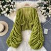Women's Plus Size Design Sense Niche Pleated Puffle Sleeved Slim Short Chiffon Top