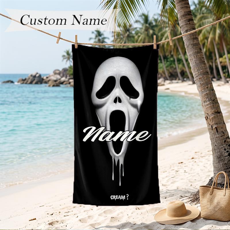 Horror Scream Custom Name Printed Beach Towel Personalized Soft Towel For Swimming Beach Travel