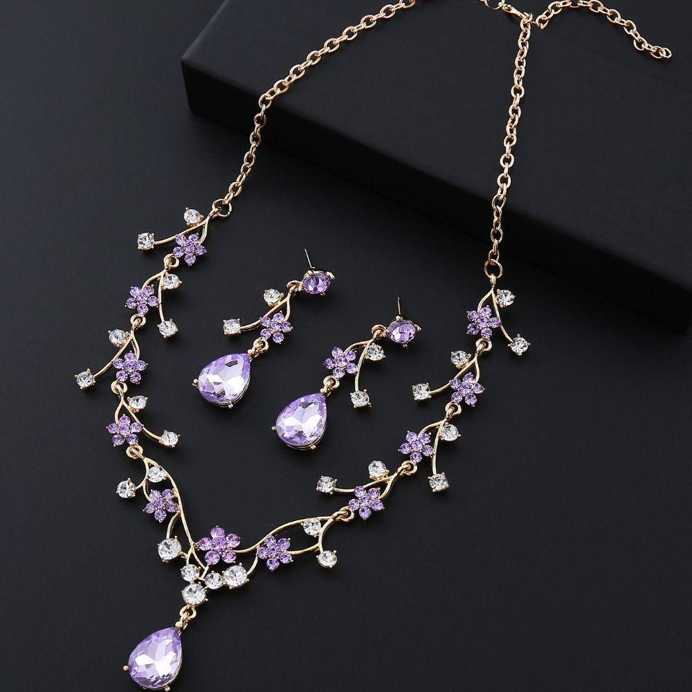 Shiny Water Drop Bridal Jewelry Sets Rhinestone Choker Necklace Earring Set  Anniversary Party