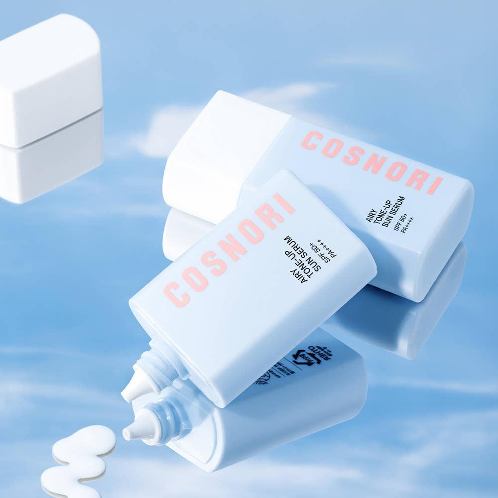COSNORI Airy Tone Up Sun Serum SPF50+ PA++++ Brightening Glow 50ml UV Defense Radiant Base