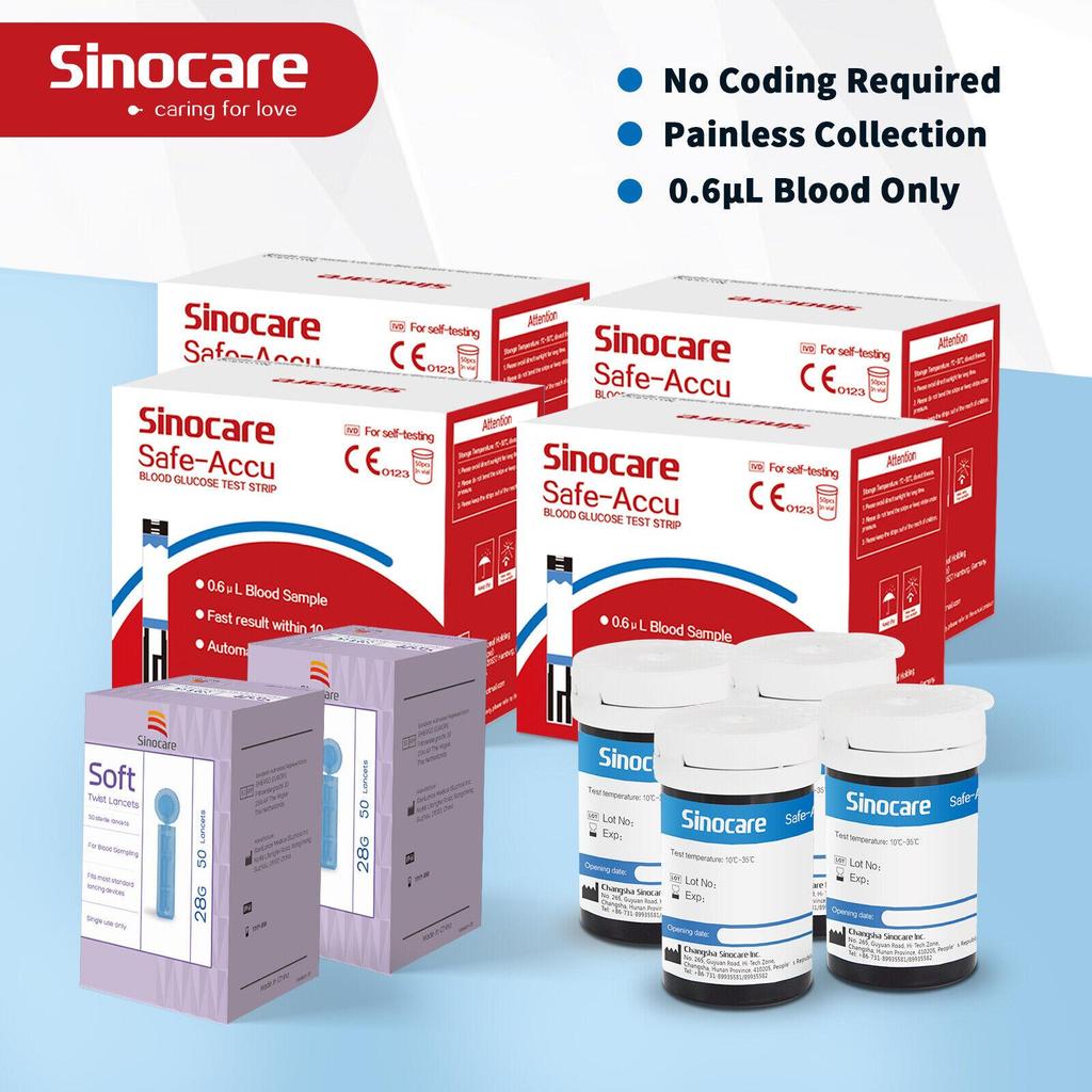 (for Safe-Accu)Sinocare Blood Glucose Test Strips Blood Sugar Test Strips 100/200/300/500pcs