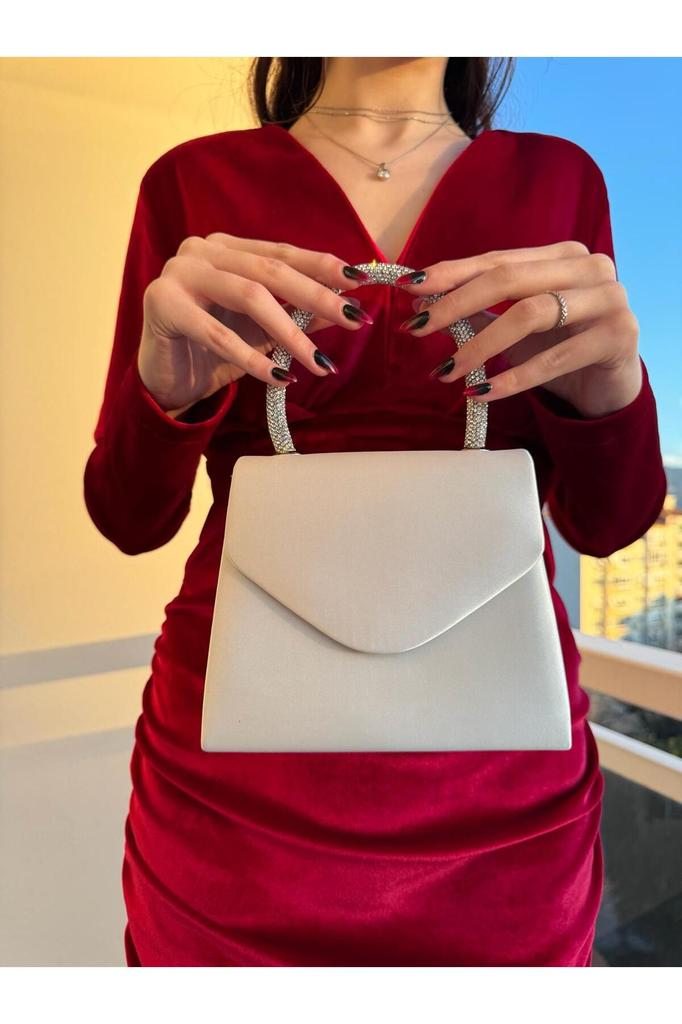 Women's Stylish and Useful Evening Dress Bag Evening Dress Bag with Satin Stone Handle for Weddings, Graduations, Elegant Events...