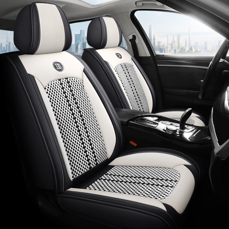 Высококачественные кожаные и ледяного шелка чехлы на автомобильные сиденья на 5 мест - Универсальная посадка, Дышащие, Противоскользящие, Легко устанавливаются