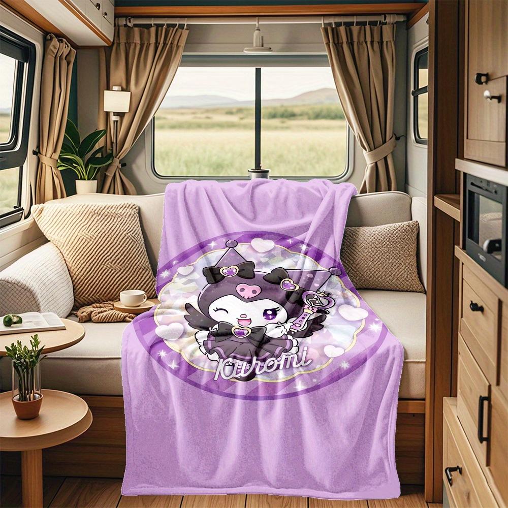 1pc Cute, Magical, Kuromi RV flannel blanket, pattern printed blanket, sofa bed couch car office camping travel warm comfortable soft blanke