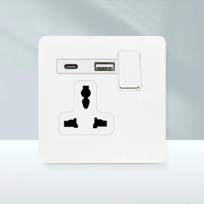 White Antique Stainless Steel Panel Wall Lamp Switch, Toggle Wall Dimmer Switch Socket EU USB Plug Socket 220V Electrical On Off