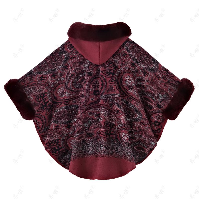 Теплая шаль из искусственного меха с принтом в стиле бохо для женщин. Мягкая, удобная и стильная накидка-пончо с большой накидкой с капюшоном. Роскошная меховая накидка для вечерней вечеринки.