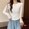 Весна новая однотонная базовая рубашка женская кардиган талия плиссированный перед плечо длинный рукав рубашка изогнутый подол внутренняя майка