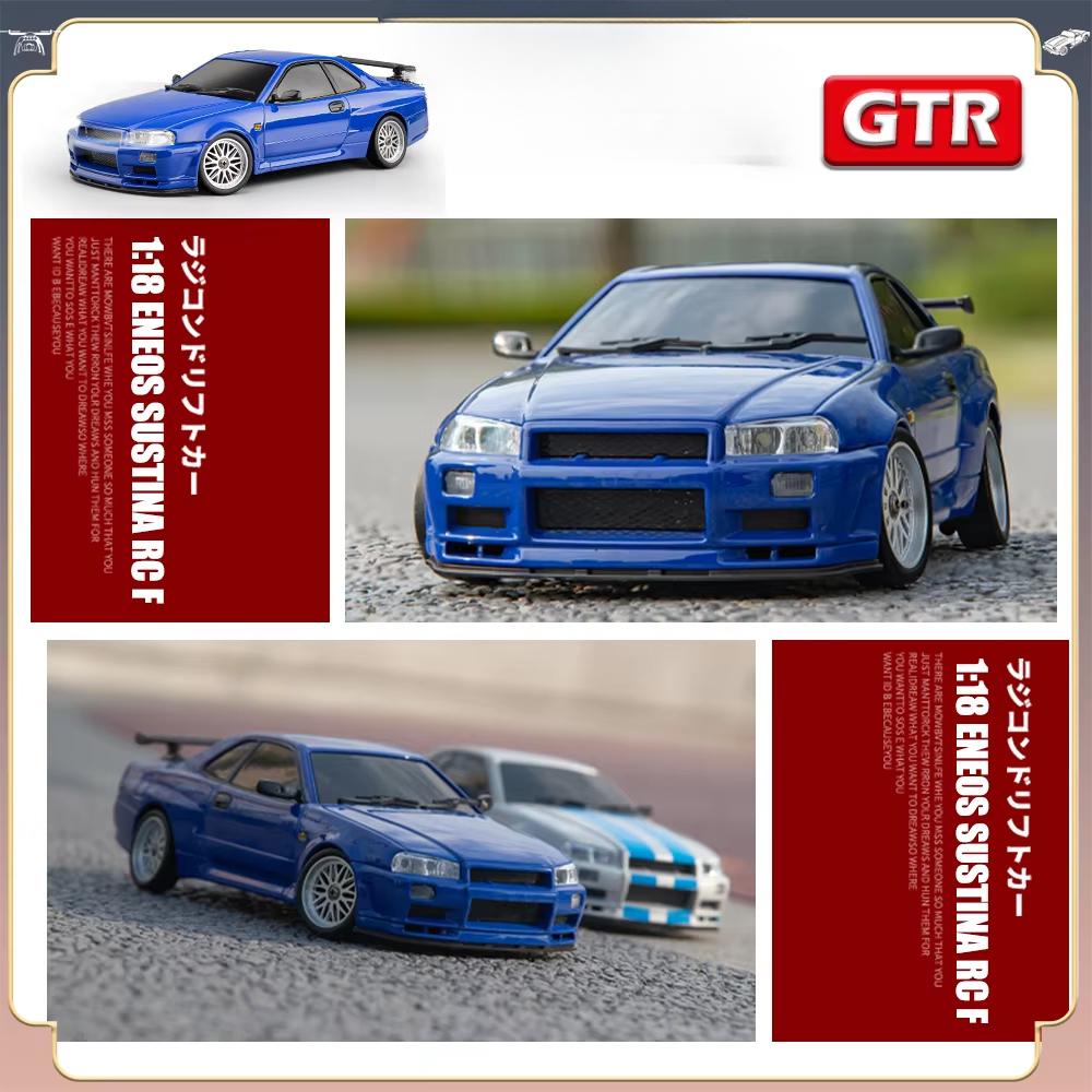 2024 New 2.4GHz 1/18 GTR R34 RC Metal High Speed Drift Car with Gyroscope Highway Alloy Racing Remote Control Racing Car Kids Toy Gift