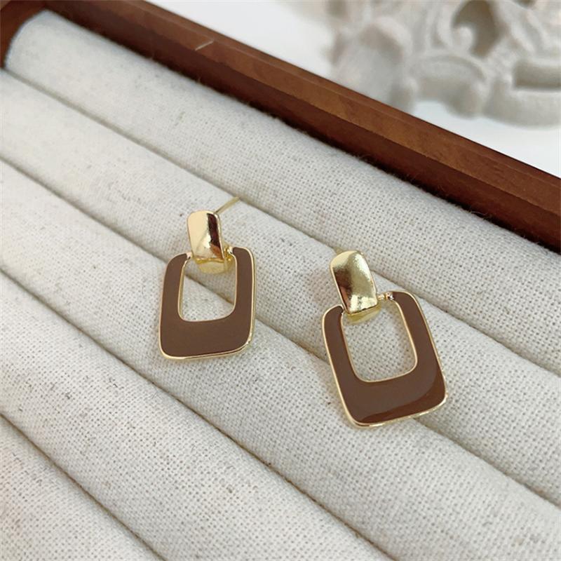 Винтажные большие коричневые ажурные квадратные серьги-капли для женщин, классические ювелирные изделия для свадебной вечеринки, геометрические металлические серьги