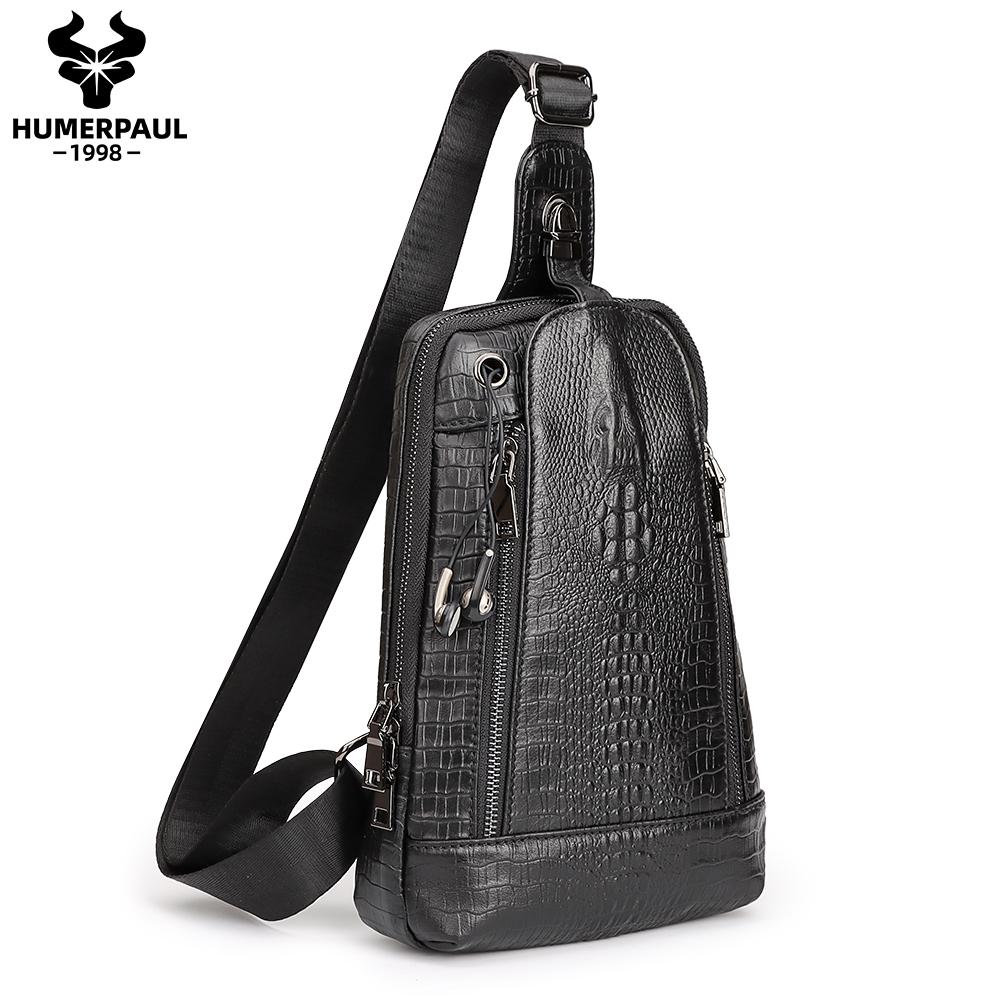 Humerpaul Мужская кожаная нагрудная сумка с крокодиловым принтом, спортивная сумка большой емкости