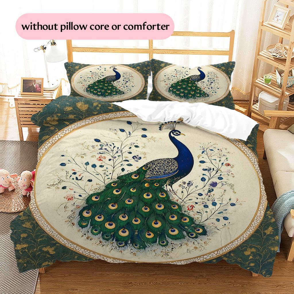 Peacock 2  Pattern Bedding Quilt Set Quilt Cover Pillowcase Home Decoration  Gift (1 * duvet cover + 2 * pillowcase, without core)