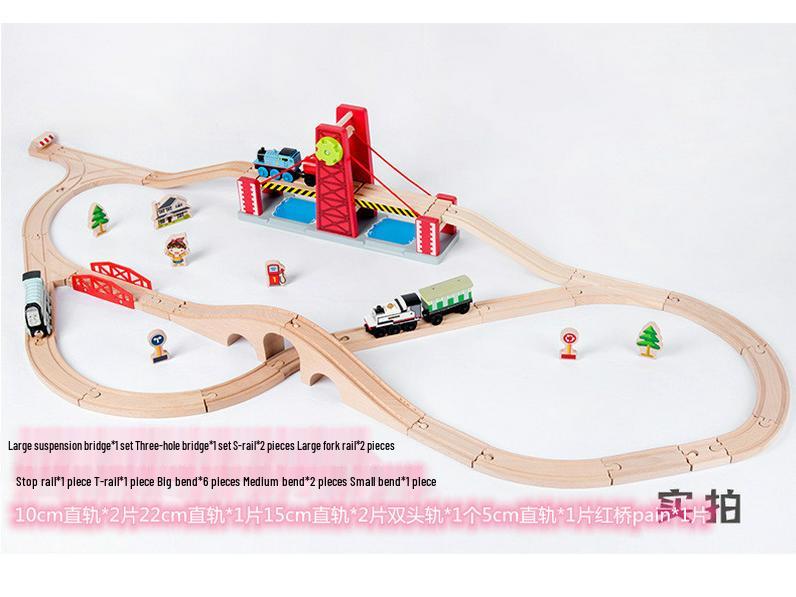 Деревянный набор железной дороги для детей - игрушка ручной работы со строительными блоками