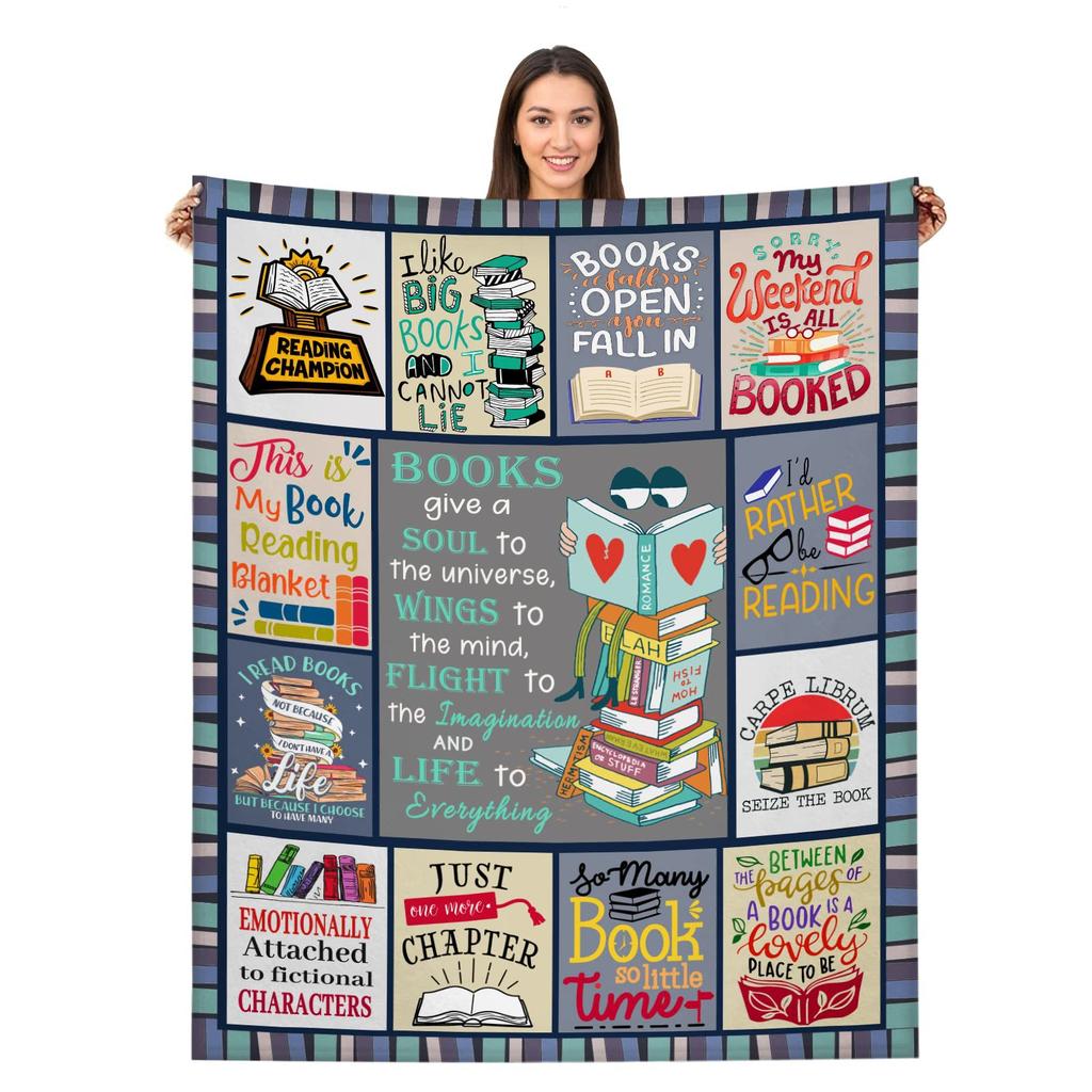 Book Printing Flannel Blanket Library Pattern Blanket Sofa Bedroom Nap Blanket Production Source
