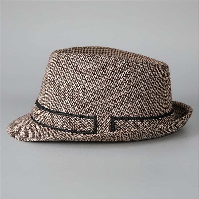 In The Elderly British Style Men'S Top Hat Spring And Autumn Old Man Gentleman Hat Dad Woolen Thousand Bird Grid Jazz Hat Winter