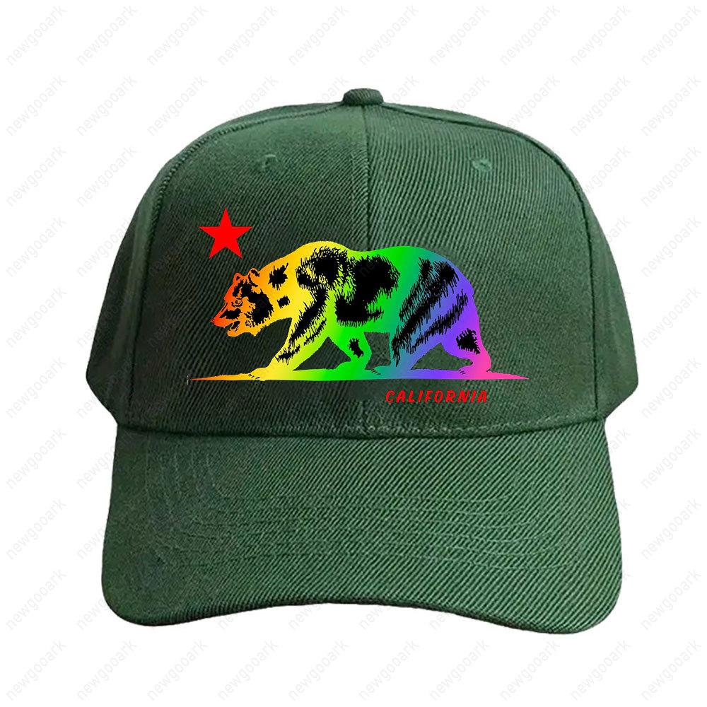 California Republic Bear NCR Cali Gay Pride Rainbow Gradient Flag Cap Women Unisex Adult Casual Printed Baseball Caps Adjustable