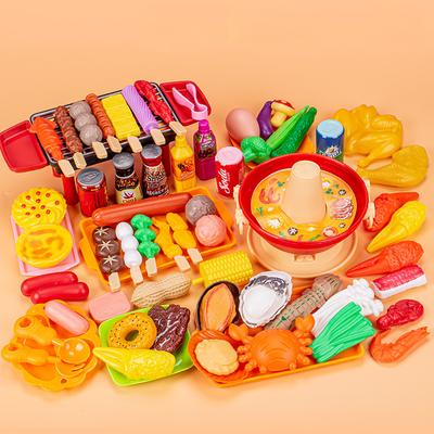 Большой набор игрушечной еды для детской кухни | Барбекю-гриль, хот-пот, игрушки для ролевой игры в готовку | Подарок на день рождения для детей