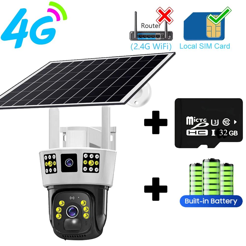 4G SIM-карта Wi-Fi 12MP Солнечная камера 6K Открытый IP Беспроводная домашняя безопасность CCTV Наблюдение PTZ Ночное видение PIR Обнаружение человека