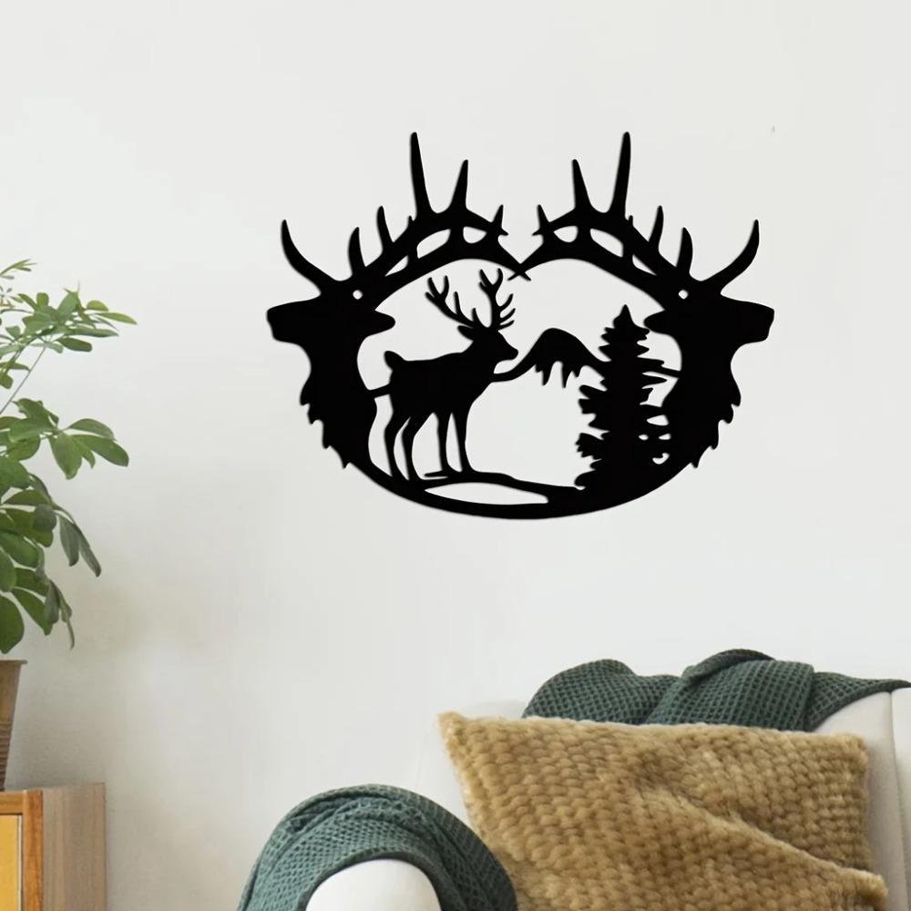 1pc Deer Theme Decor - Exquisite Wall Art Decorations, Modern Bedroom Enhancement with Sticker Mural and Metal Wall Hanging