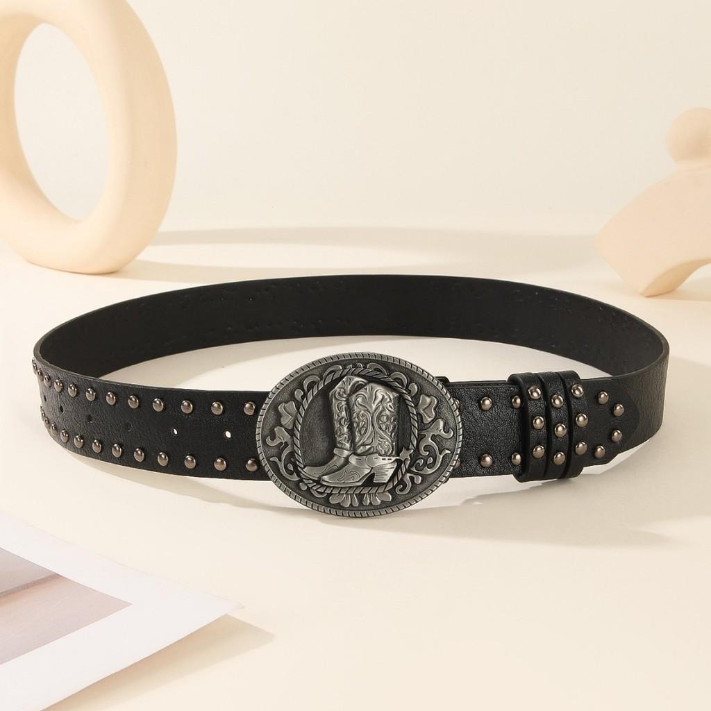 Belt Leather Punk Buckle With High Heel Shoe Design Circular Buckle Decor Rivet