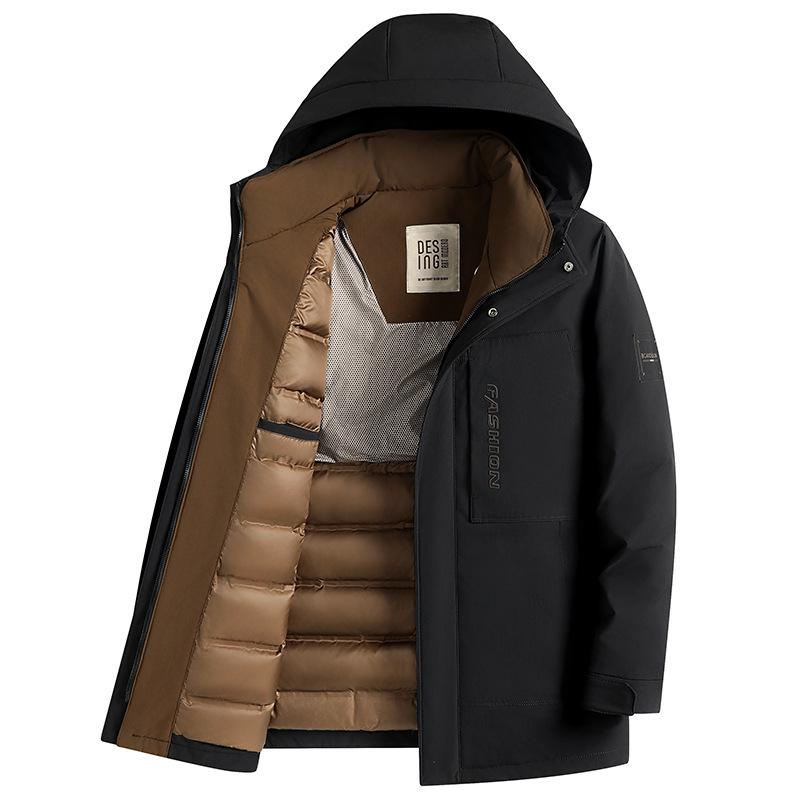 Outdoor Three-proof Hooded Jacket Winter New White Duck Down Men's Mid-length Down Jacket