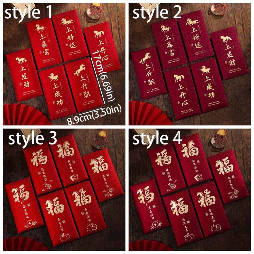 6pcs Thickened Horse Year Money Envelopes Hot Gold Good Luck Red Pocket  Spring Festival
