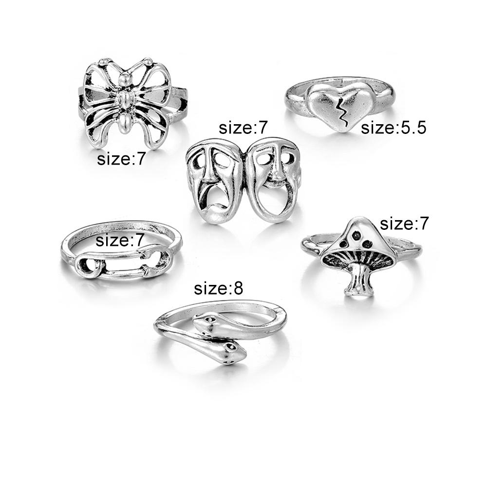 Ретро Хип-Хоп Кольца Набор Бабочка Змея Сердце Металл Панк Женщины Модные Ювелирные Изделия