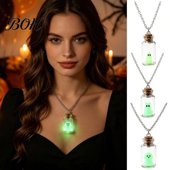 Fantasy Theme Gift for Girls Ghost in Bottle Necklace, Glow The Dark Halloween Unique Handmade Creative Jewelry Charm Jewelry, Adopt A Ghost/Cat/Dog