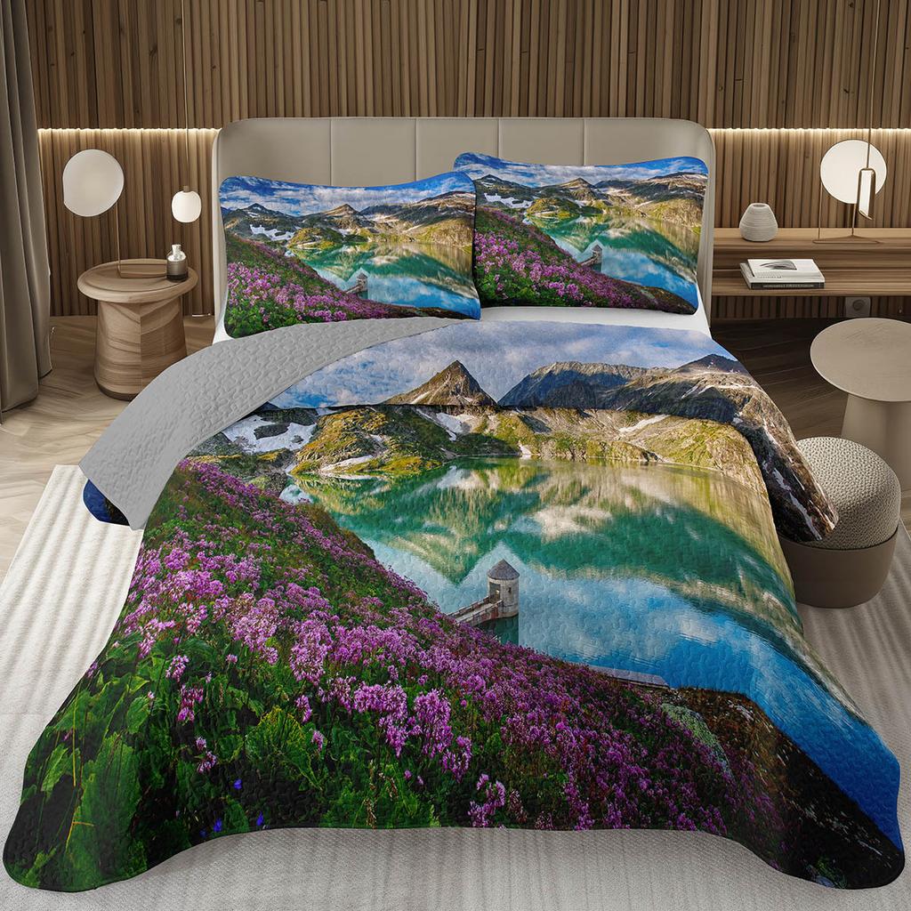 Покрывало Дерево Пейзаж Природы Покрывала для Мальчиков Девочек Реверсивный Серый Комплект Покрывала Современное Абстрактное Искусство Стеганое Постельное Белье Квин