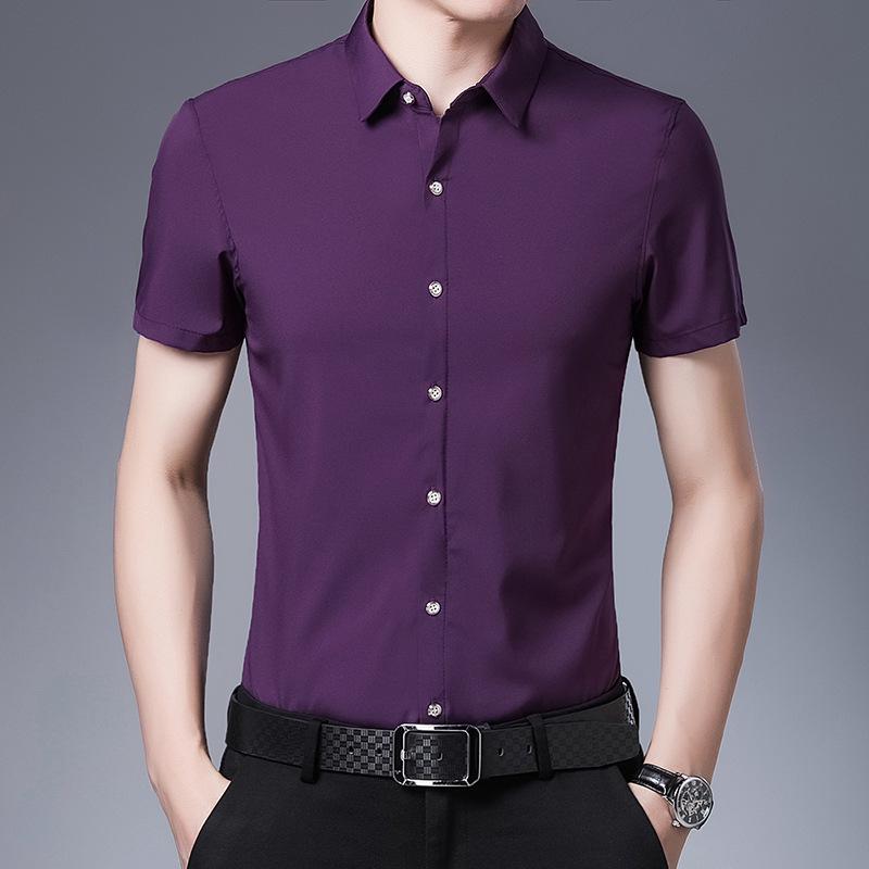 Men's Summer Solid Color Short-Sleeve Turn-Down Collar Shirt - Casual and Workwear Top