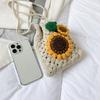 Girl'S Cute Small Bag Handwoven Knit Bag Drawstring Sunflower Crochet Shoulder Bag Mobile Phone Bag