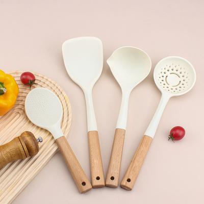 Набор кухонных принадлежностей из силикона из 4 предметов с антипригарным покрытием Силиконовая лопатка Половник для супа Шумовка Кулинарные принадлежности для кухни