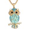 Luxury Hollow Gold Color Lady Blue Owl Pendant Necklace Sweater Chain Accessories Jewelery