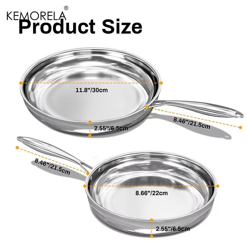 304 Stainless Steel Frying Pan Tri-Ply Skillet Induction Cooking Pan Kitchen Cookware NonStick Pan Fried Steak Pot Multiple Size