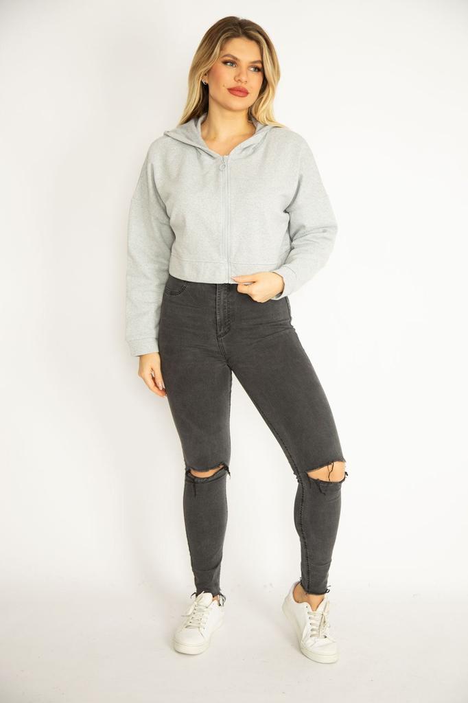 Women's Style Big Size Sweatshirt Large Size Gray 2 Thread Fabric Hooded Sweatshirt With Rose Gold Inside