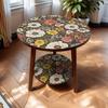 2-Tier Mandalala Floral Pattern Side Table Round Coffee Table with Vibrant Flower Design for Living Room Bedroom Side Table